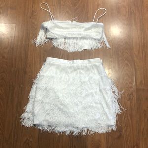 White fringe two piece set